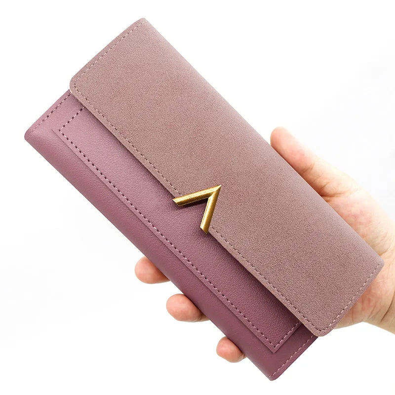 Nueva versión coreana de la cartera de mujer, cartera larga plegable en forma de V con hebilla, monedero de mano y tarjetero.