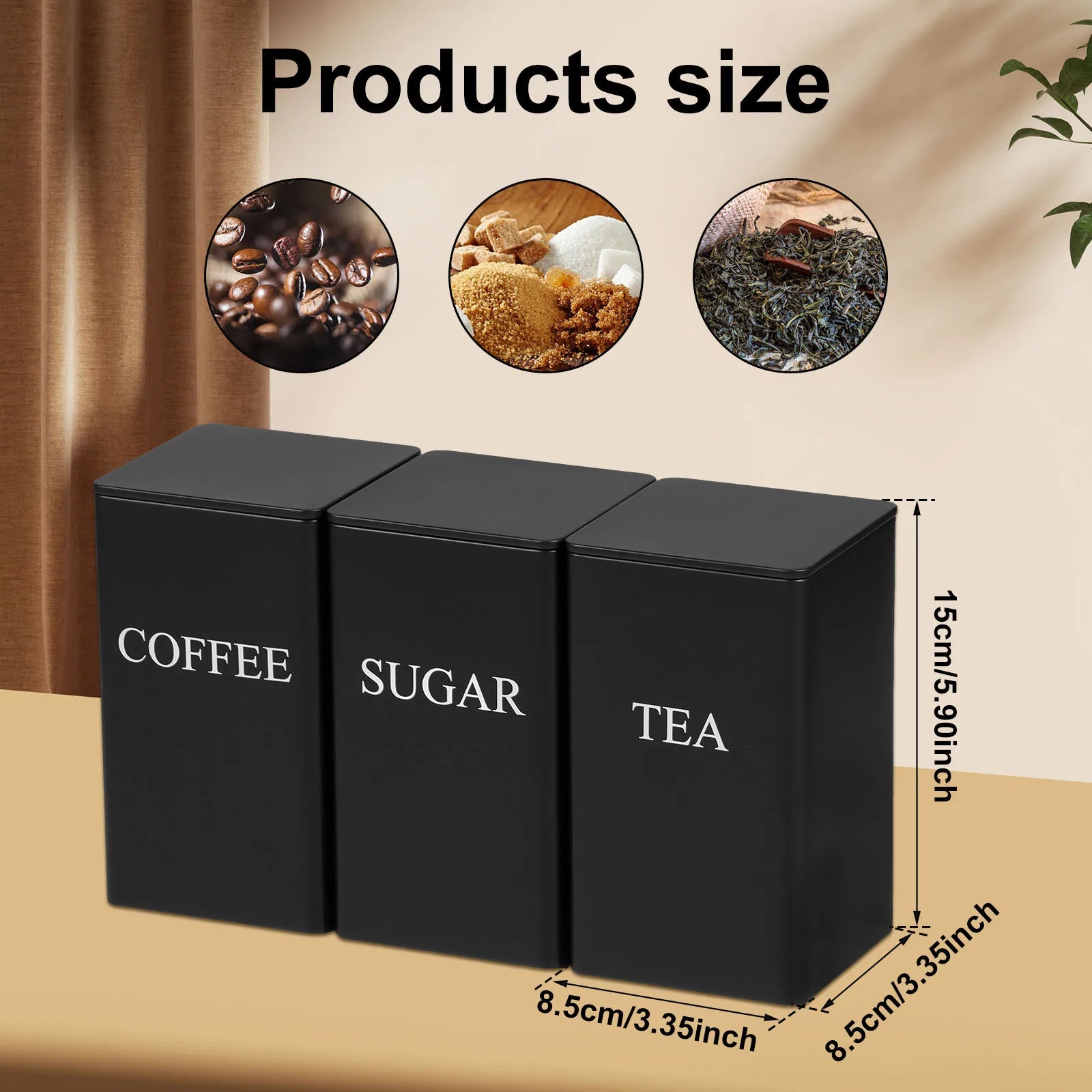 3 botes de almacenamiento para granos de café, té y azúcar, con cierre hermético al vacío. Botes de hierro para cocina con tapa hermética.