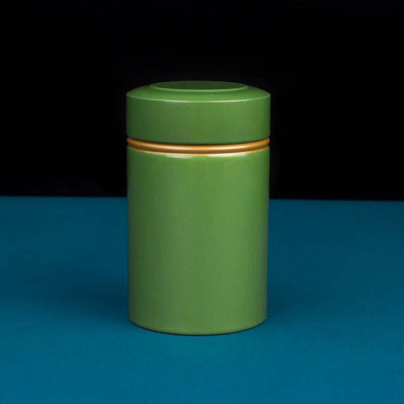 Lata de té metálica portátil de 50 g, recipiente de hojalata para almacenar té y hojas de té secas sueltas.