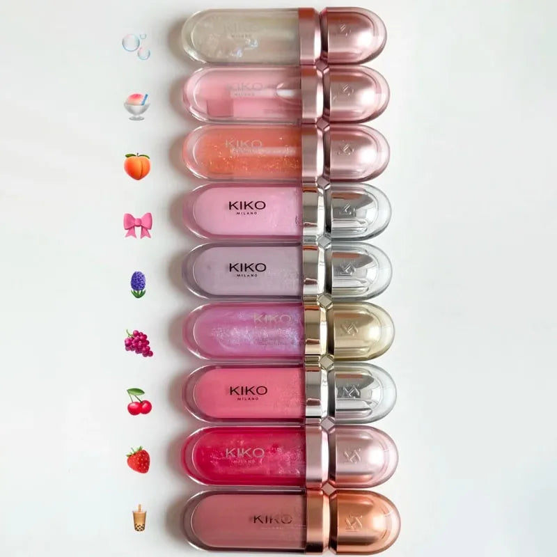KIKO 3D Liquid Lip Glaze Brillo labial transparente Lápiz labial con efecto espejo Labios nutritivos, brillantes y voluminosos que no se desvanecen Maquillaje con pasta de frijoles y té con leche