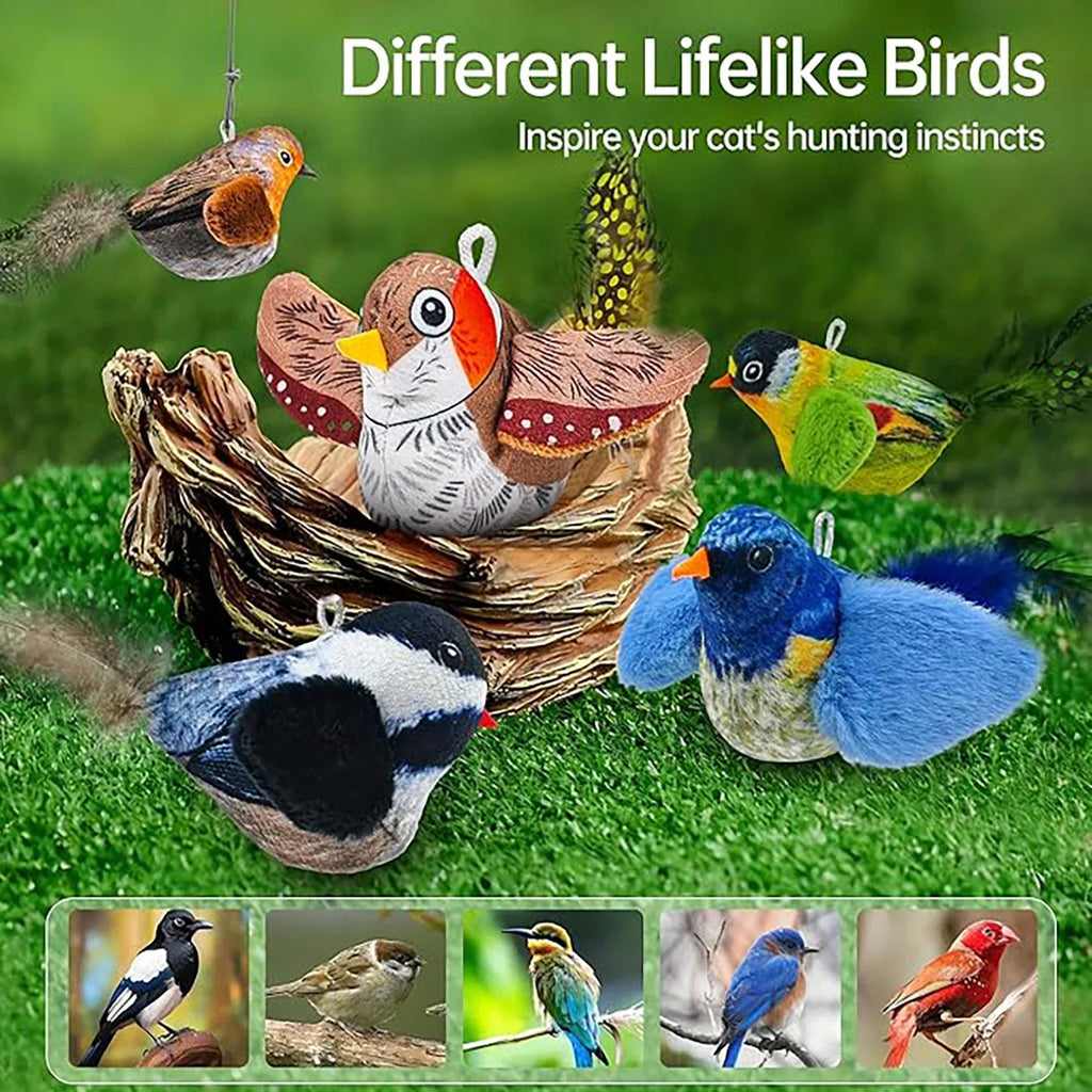 Juguete interactivo de pájaros para interiores para gatos, juguete para perseguir y provocar, juguete con sonido de hierba gatera, juguete divertido para gatos, juguete colgante de pared con forma de pájaros.