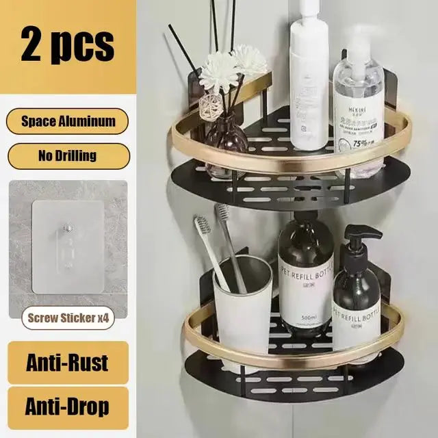Estante de baño sin taladro DE ALUMINIO , montaje en pared, estante de esquina para botella de champú, estante de almacenamiento.
