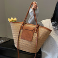 Bolso de un solo hombro, bolso de paja tejido estilo bosque para mujer, bolso de playa tejido para vacaciones, bolso de verano hecho a mano, nuevo estilo para combinar con faldas, bolso grande para ir al trabajo, al trabajo y a viajar.