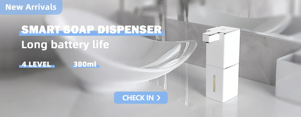 Dispensador automático de jabón HQ, accesorios de baño, dispensador automático de jabón líquido de 360 ml, tipo C, color blanco, 4 niveles de jabón en espuma.