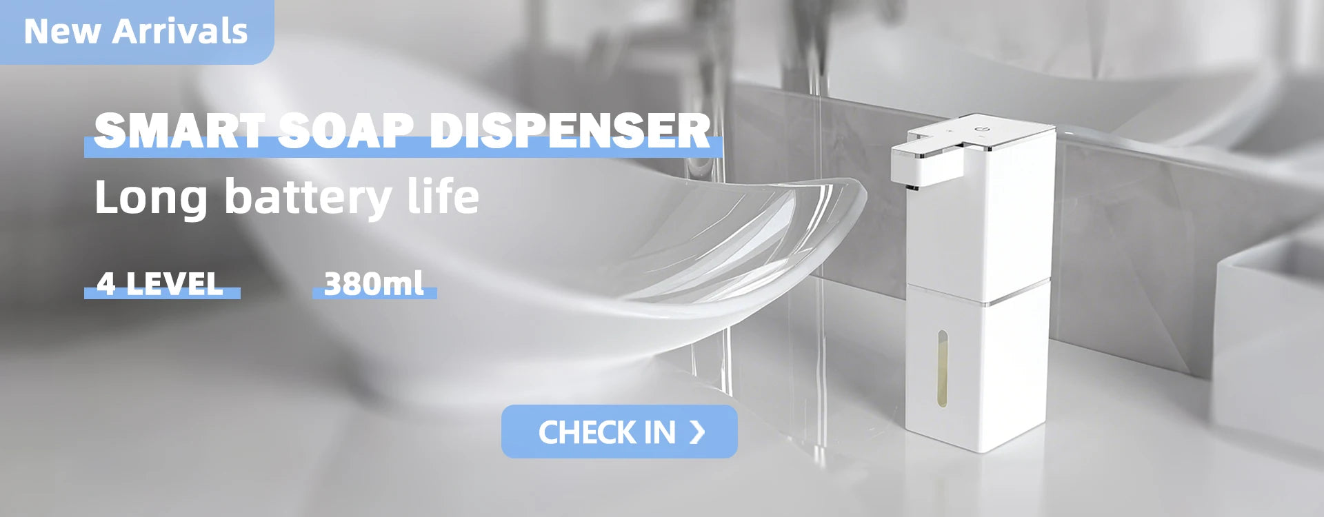 Dispensador automático de jabón HQ, accesorios de baño, dispensador automático de jabón líquido de 360 ml, tipo C, color blanco, 4 niveles de jabón en espuma.