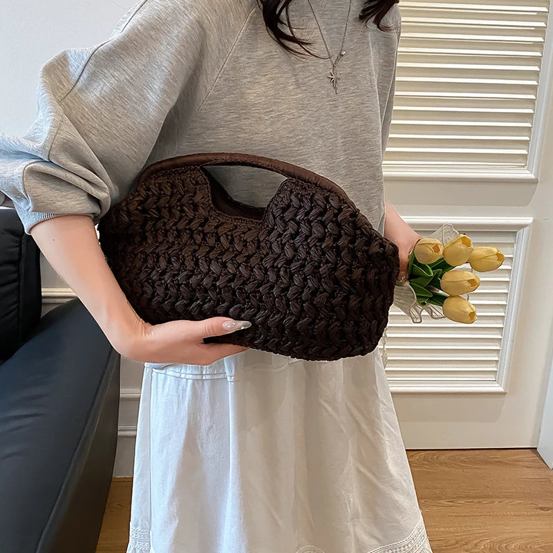 Nuevo bolso de playa de verano para mujer, bolso de mano de lujo de diseñador, bolsos de paja, bolso tote, bolsos de moda de ratán tejido, bolso de viaje para mujer