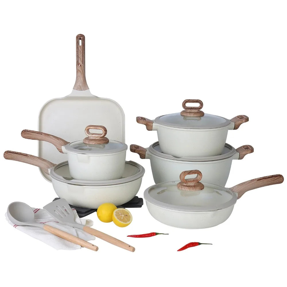Juego de ollas y sartenes de cerámica DONNOR, juego de utensilios de cocina antiadherentes para inducción, juego de cocina con sartenes.