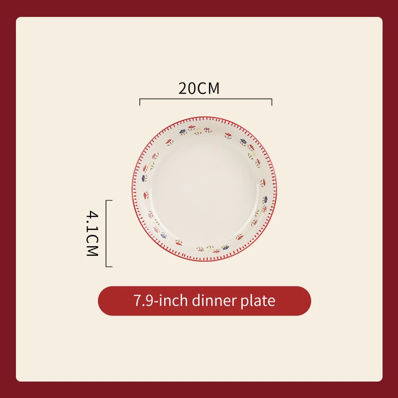 Vajilla de cerámica vintage de alta calidad: cuenco para sopa, plato para ensalada y plato para pasta. Apta para microondas. Juego de platos y cuencos de cerámica de colores.