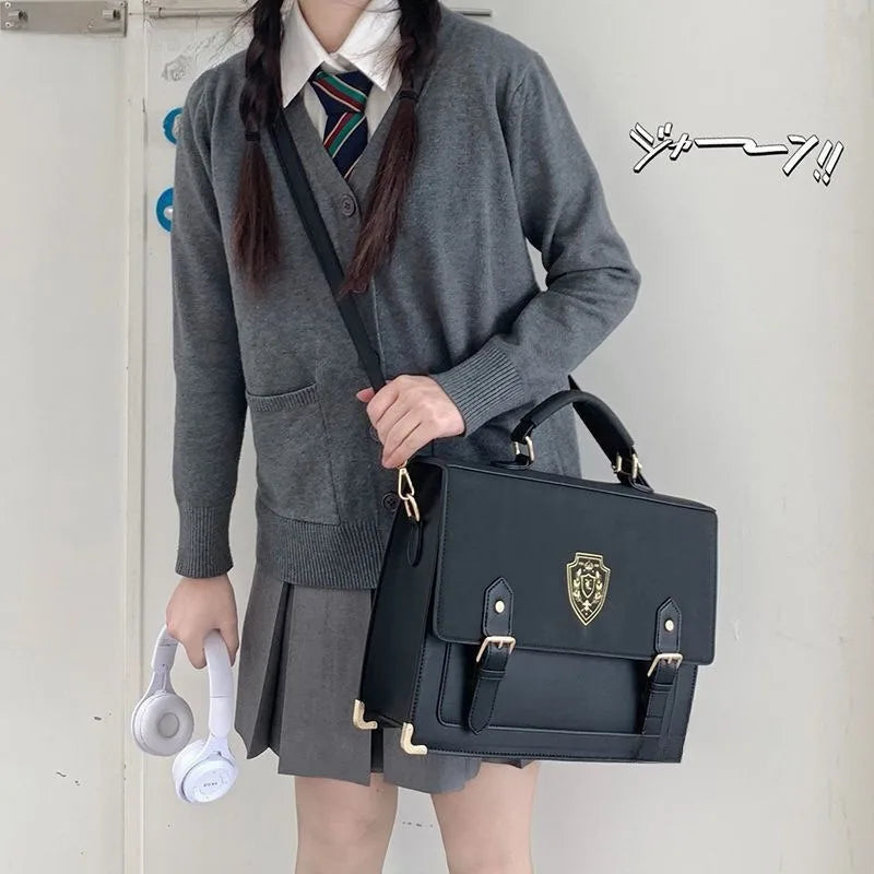 bolso universitario estilo retro de un solo hombro, bandolera, portátil, para estudiantes, con insignia y doble hombro.