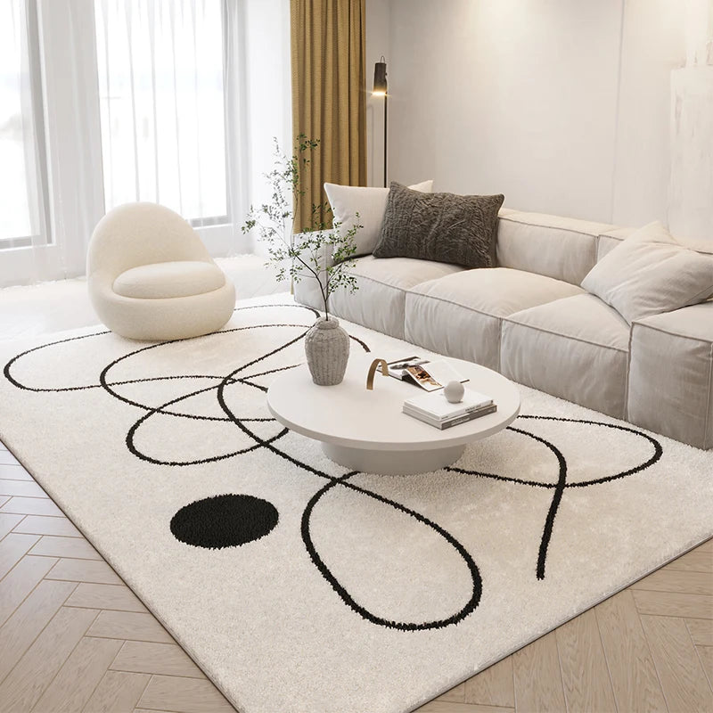 Alfombra de felpa de estilo nórdico para sala de estar, con diseño de arte abstracto, ideal para dormitorio. Alfombra suave de líneas sencillas y gruesa para el hogar.