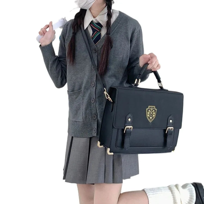 bolso universitario estilo retro de un solo hombro, bandolera, portátil, para estudiantes, con insignia y doble hombro.