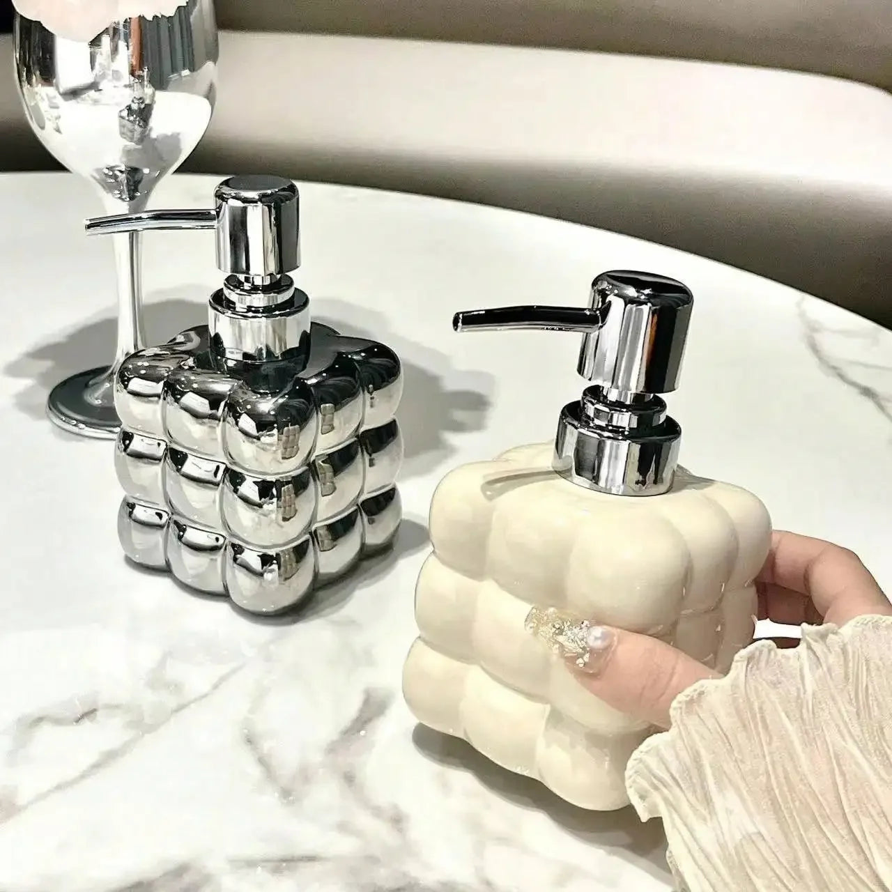 Dispensador de jabón líquido de 300 ml con dosificador de presión, botella separada, accesorios de baño, dispensador de champú y gel de ducha de cerámica para el hogar.