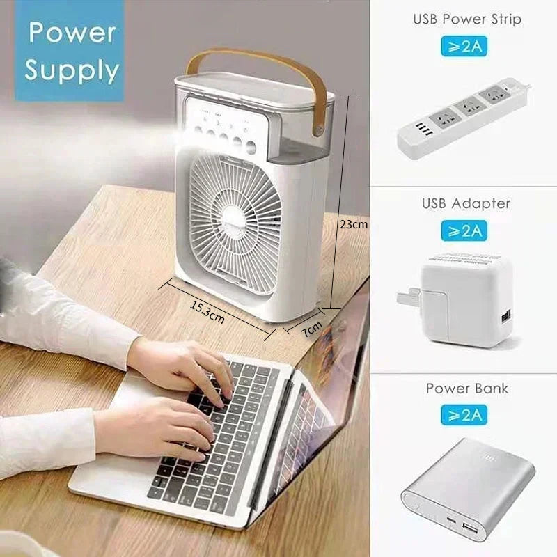 Ventilador 3 en 1, aire acondicionado doméstico pequeño, enfriador de aire, luz nocturna LED, humidificador portátil, ventilador con ajuste de aire, ventilador para oficina y hogar.