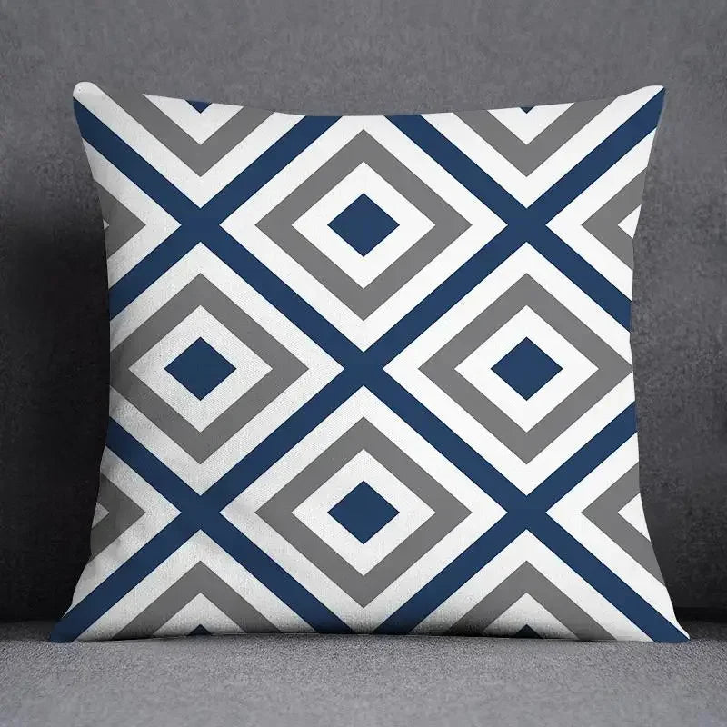 Funda de cojín de 45x45 cm con estampado geométrico, poliéster, azul grisáceo, funda de almohada para sofá, cojín decorativo, funda de almohada para el hogar