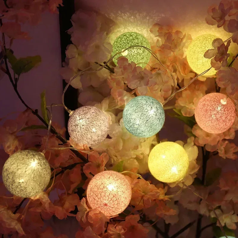 Guirnalda de bolas de algodón de 1,5/3 m, luces colgantes para Navidad, fiestas al aire libre, habitaciones infantiles, camas, luces de hadas, decoraciones para bodas.