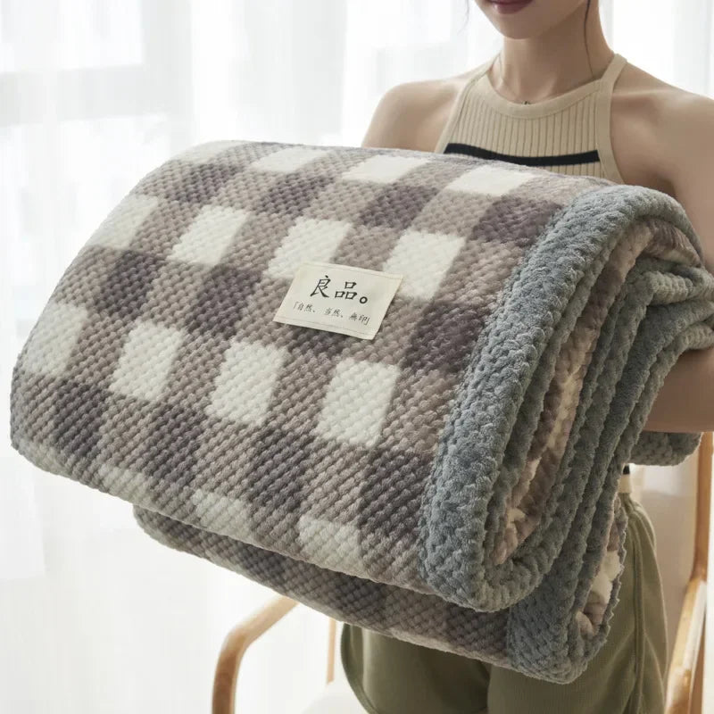 Manta de punto suave de hilo de chenilla, lavable a máquina, hecha a mano con ganchillo, ideal para sofá o cama.