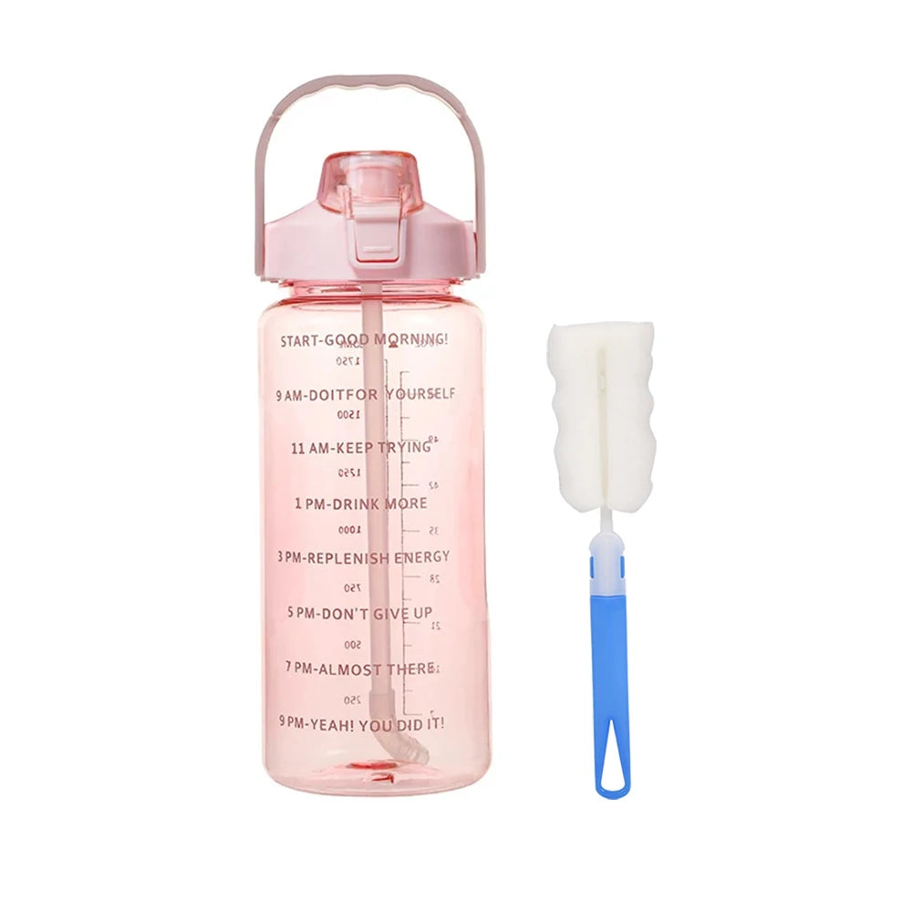 Botella de agua grande de 2 litros, portátil, con pajita de plástico, ideal para viajes, deportes y fitness. Vaso grande de alta calidad, universal para adultos.