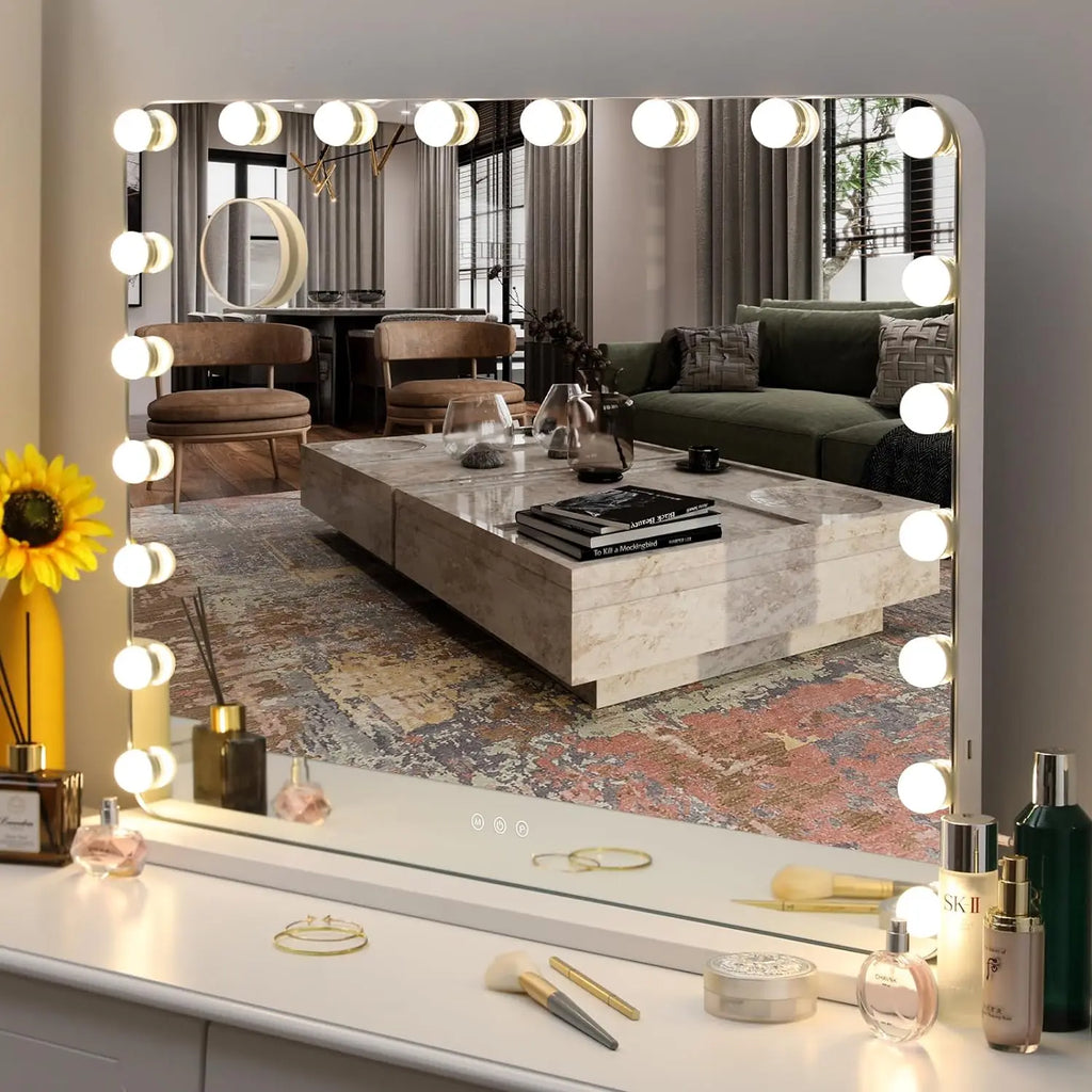 Espejo de tocador con luces, espejo de maquillaje estilo Hollywood con 20 bombillas LED regulables para vestidor y dormitorio, marco de metal.