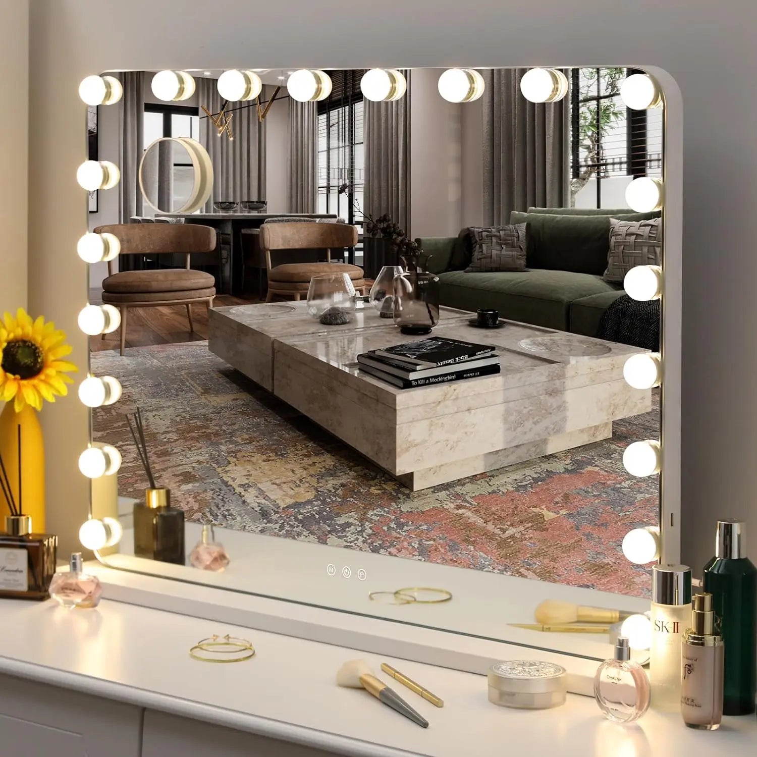 Espejo de tocador con luces, espejo de maquillaje estilo Hollywood con 20 bombillas LED regulables para vestidor y dormitorio, marco de metal.