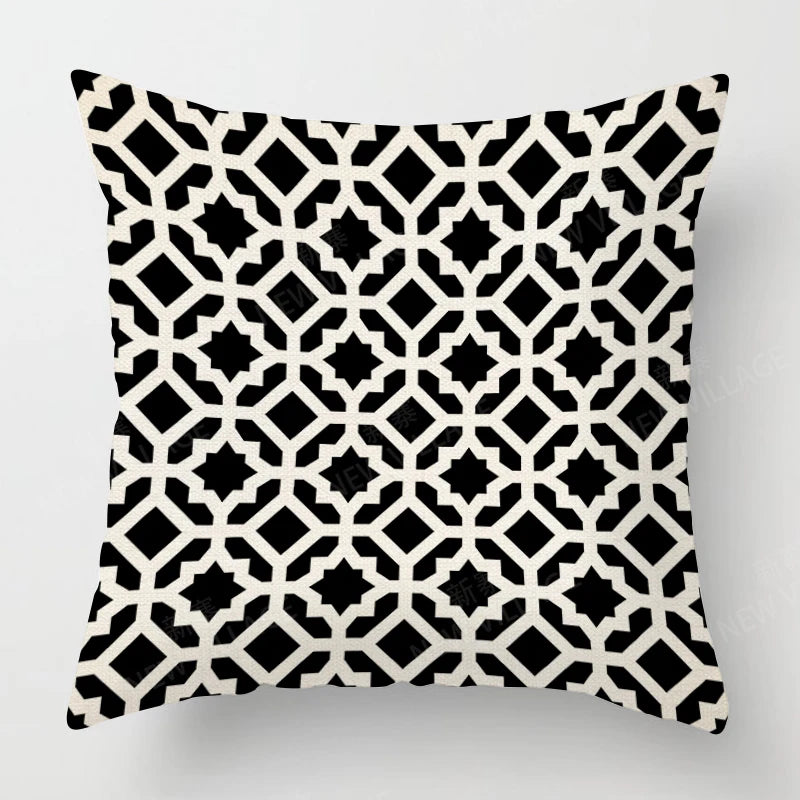 Funda de almohada de lino con estampado geométrico en blanco y negro para sofá o sofá. Decoración para el hogar. Se puede personalizar para ti. Tamaños disponibles: 40x40, 45x45, 50x50 y 60x60.