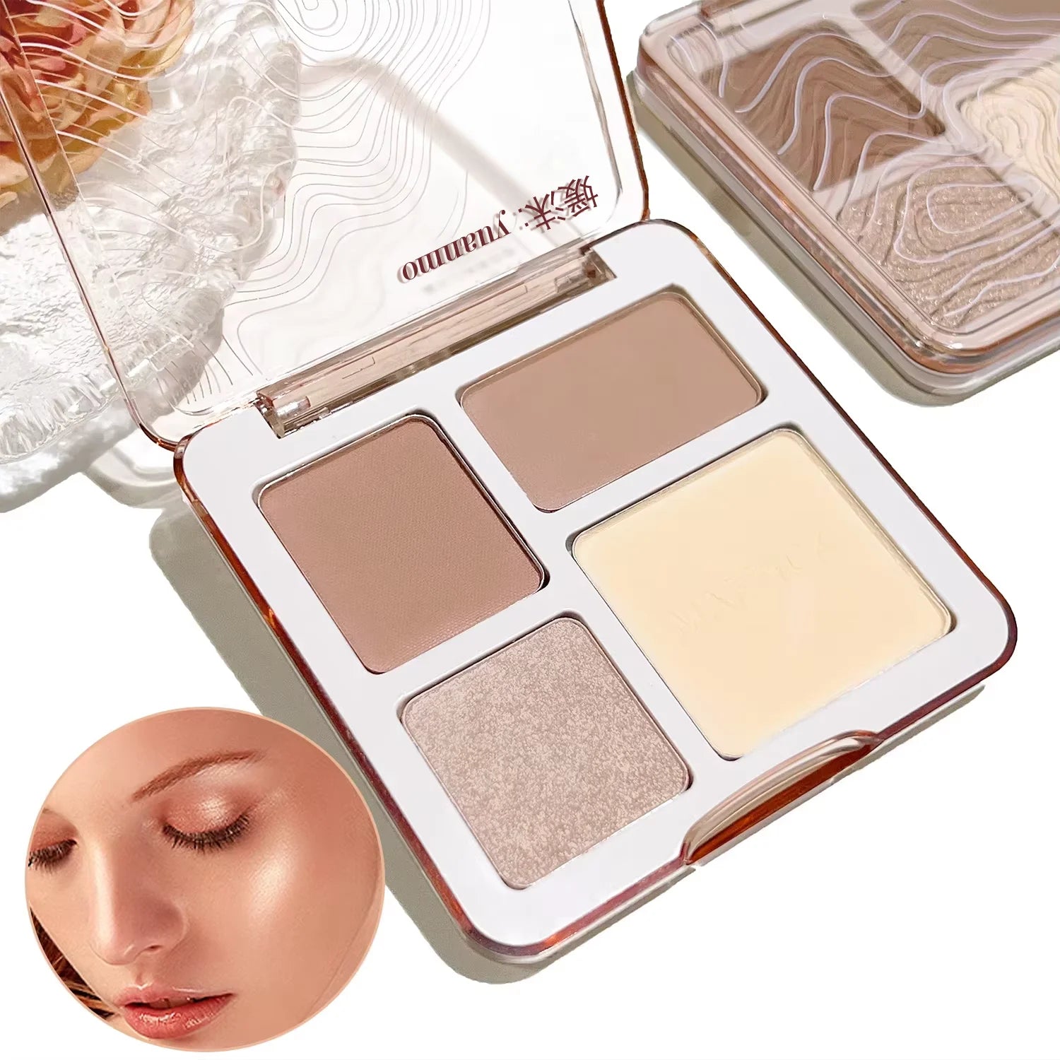 Paleta de contorno facial tridimensional de cuatro colores para iluminar y definir, cosméticos de contorno tridimensionales mate de larga duración.