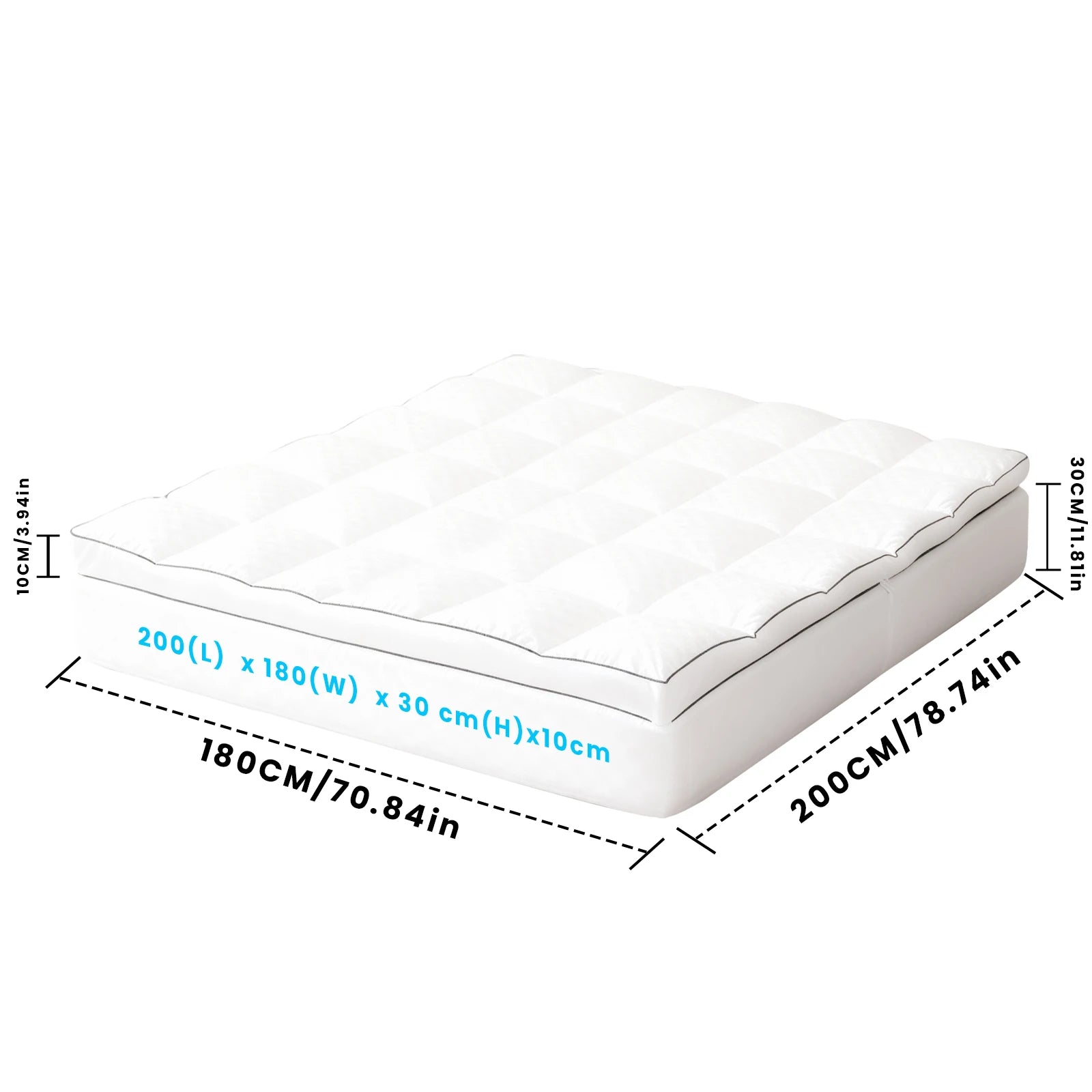 Cubrecolchón doble acolchado, protector de colchón, antialérgico y transpirable, funda ajustable, faldón elástico extra profundo de 30 cm.