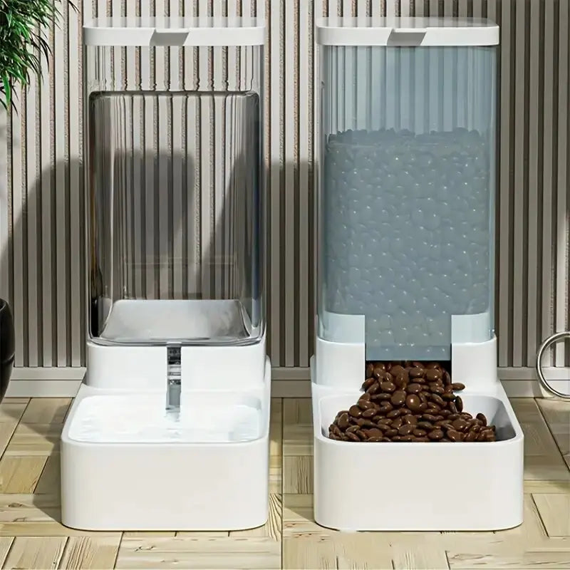 1 o 2 dispensadores automáticos de agua y comida para perros, de plástico, con sistema de alimentación por gravedad.