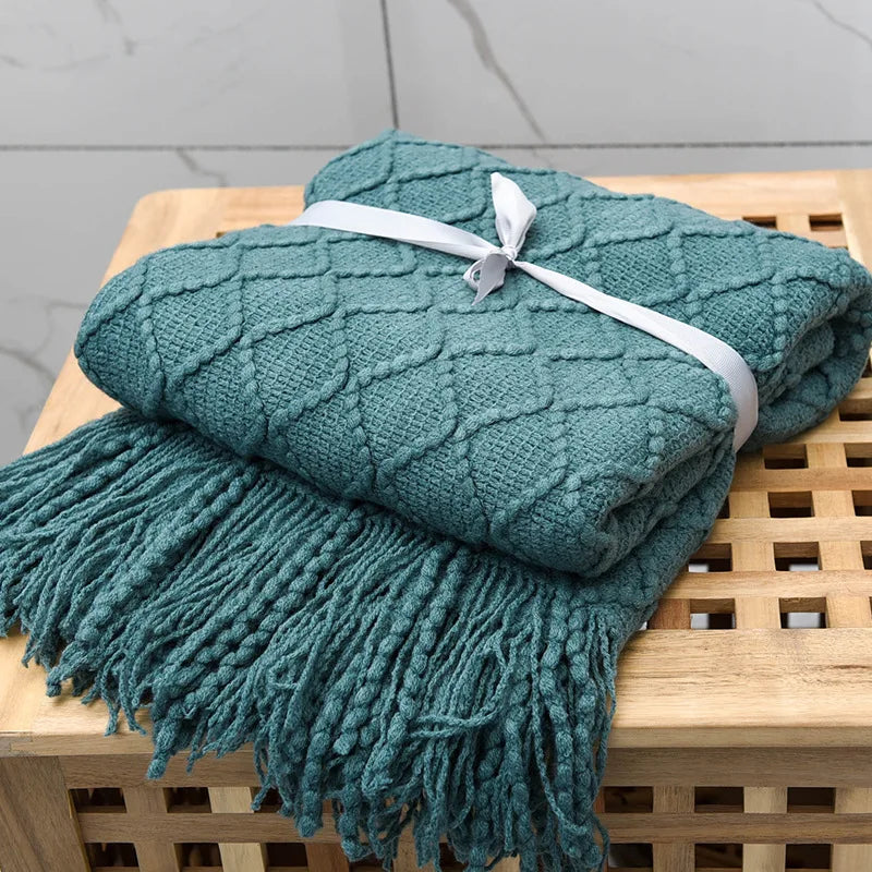 Manta tejida color caqui con borlas, gruesa, de estilo vintage, lujosa, estilo granja, cubrecama extragrande, manta para sofá