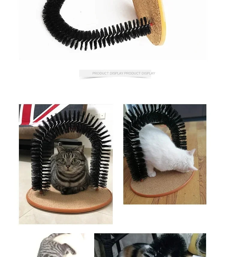 Arco de juguete para gatos, auto-aseo, mima a tu felino con un cepillo de masaje y frotamiento con rascador, juguete interactivo para gatos.