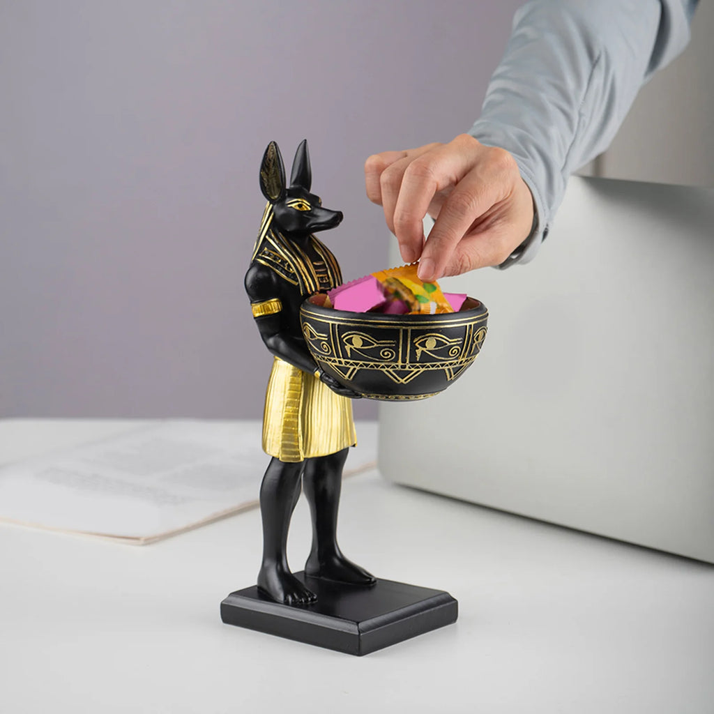 Estatua de resina del dios Anubis de 25 cm, figura de dios egipcio con cuenco, escultura egipcia, decoración del antiguo Egipto y organizador de escritorio.