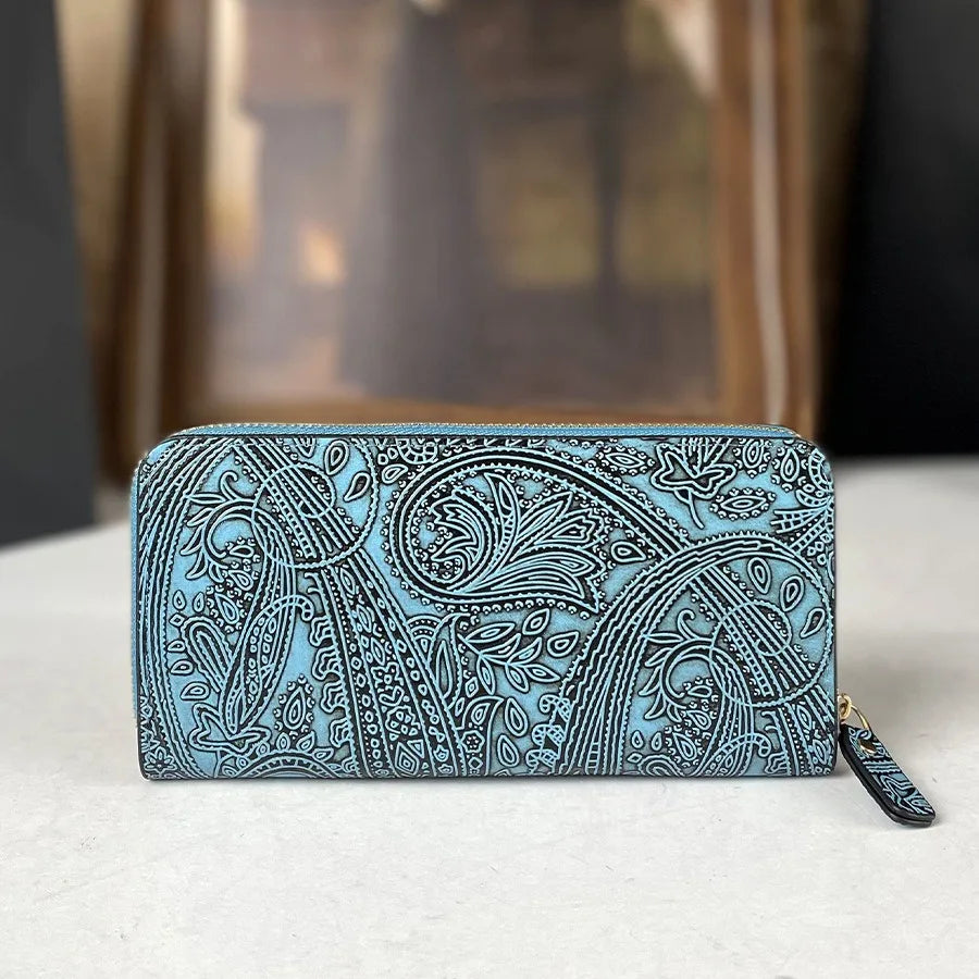 Cartera larga de lujo de diseño vintage, estilo bohemio, versátil, tarjetero, cartera multifuncional para mujer, estuche portátil para tarjetas.