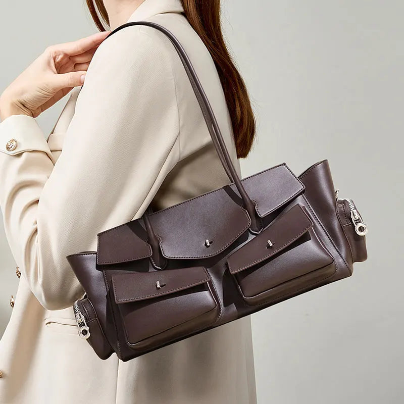 Bolso de mujer nuevo, de lujo, de diseñador, de piel auténtica, bolso de hombro para mujer, estilo vintage, con múltiples bolsillos, bolsos de piel de vacuno.