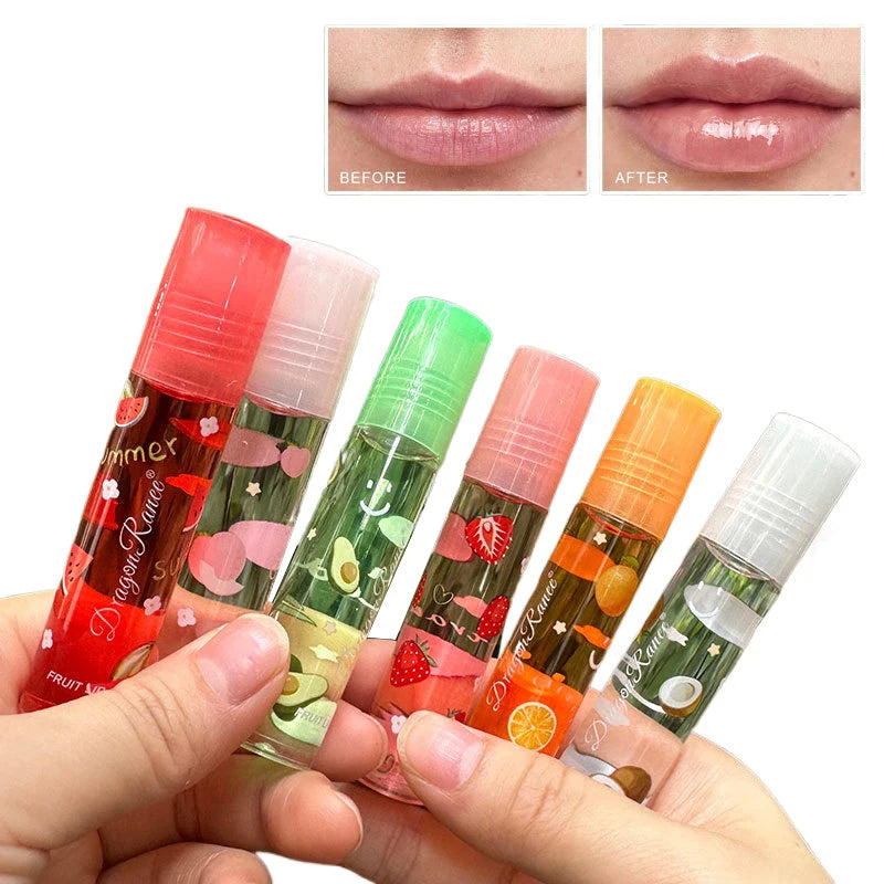 Aceite labial voluminizador transparente de 6 colores, brillo labial con efecto espejo, labial líquido transparente, hidratante, cuidado labial con frutas, maquillaje.