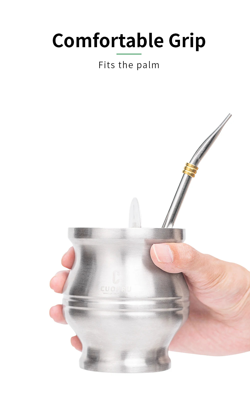 Kit de Yerba Mate - Incluye mate moderno, bombilla, cepillo de limpieza y termo - Acero inoxidable 304 de primera calidad (plateado)