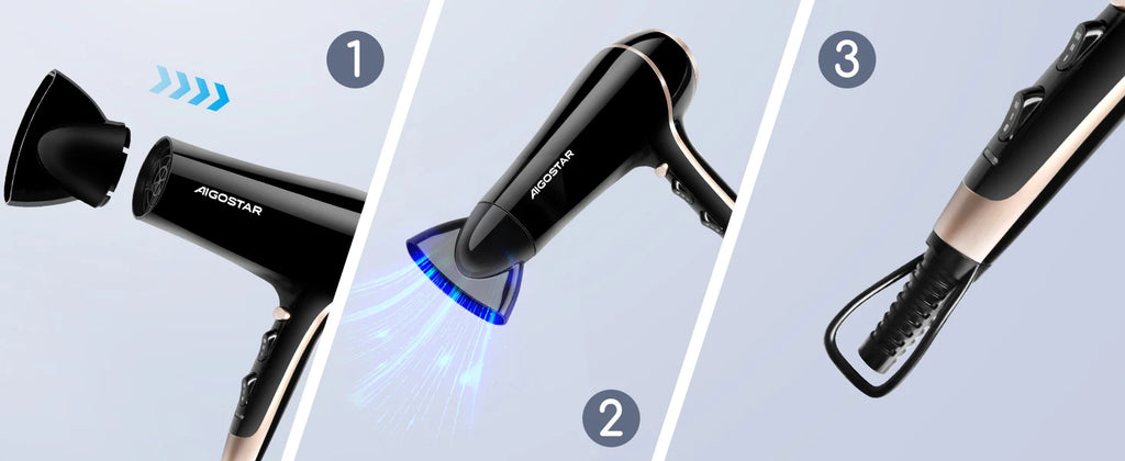 Secador de pelo profesional, iones negativos, 2 velocidades, 3 niveles de temperatura + aire frío, difusor y concentrador, 2400 W.