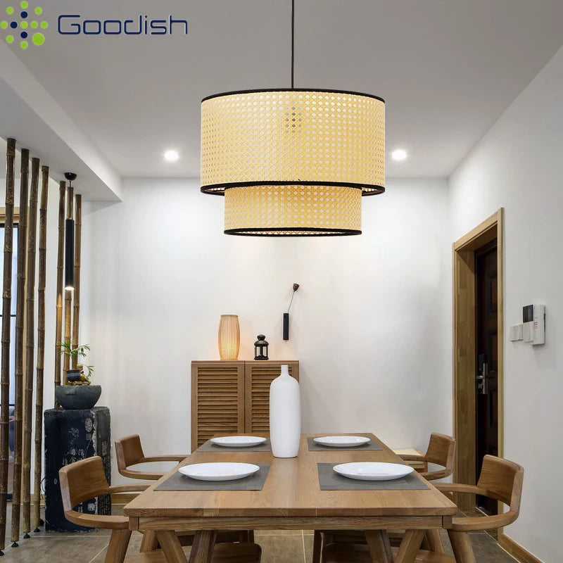 Lámpara colgante LED de ratán y mimbre Wabi-sabi hecha a mano, arte nórdico, lámparas creativas tejidas a mano para la decoración de la cocina y el hogar.