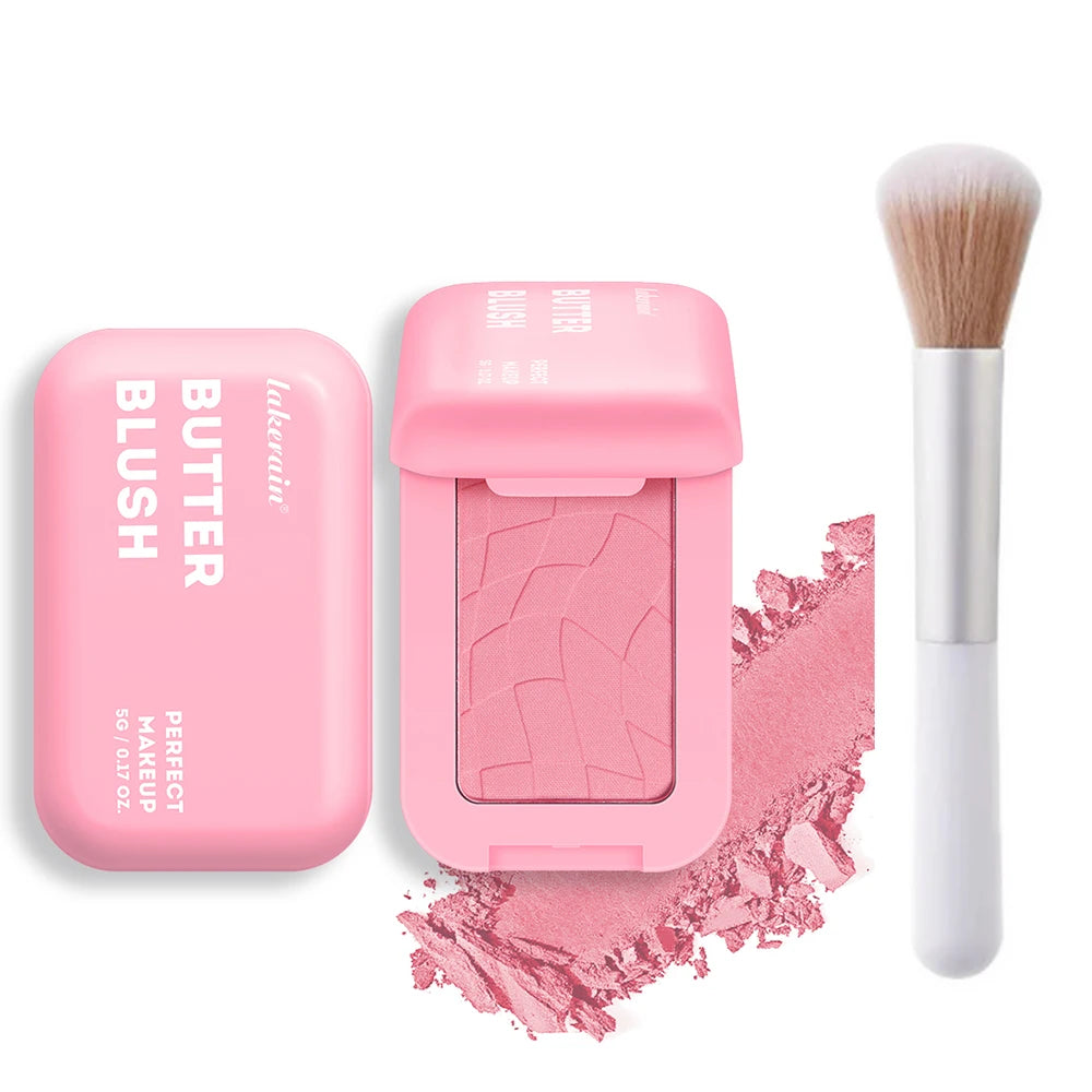 Colorete en polvo profesional de larga duración (12 horas), fórmula vegana. Colorete en polvo rosa crema de la paleta Bar Cosmetics.