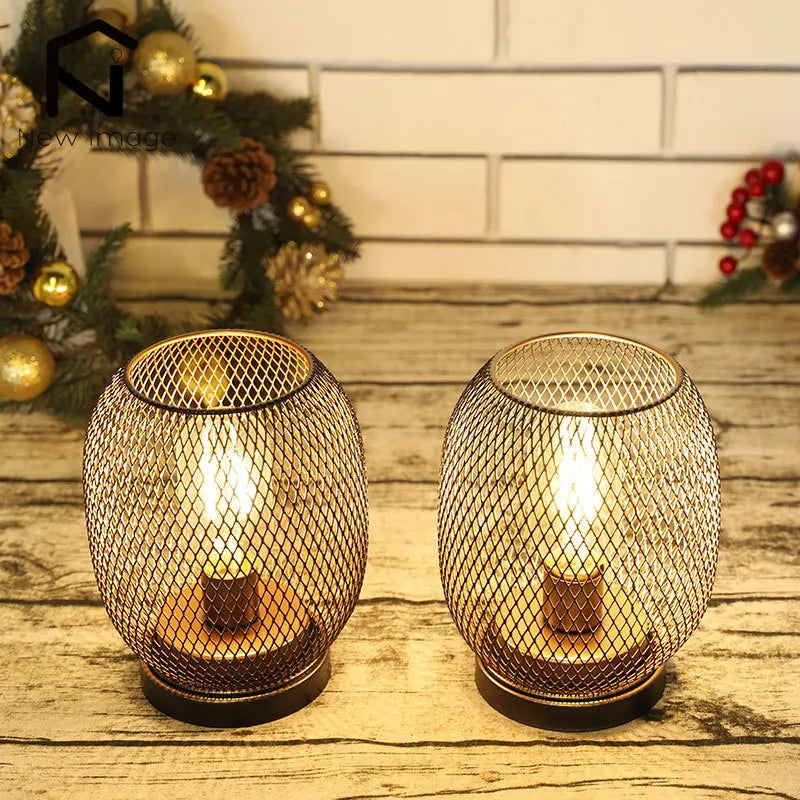 2 lámparas de mesa redondas de metal con forma de jaula, LED, a pilas, inalámbricas, para bodas, fiestas y decoración del hogar. Portavelas.