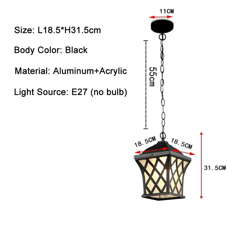 Lámpara colgante impermeable LED Retro europea, candelabro de pueblo para exteriores, luces para pasillos y balcón, luminaria colgante