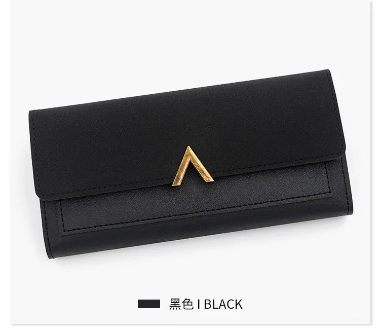Nueva versión coreana de la cartera de mujer, cartera larga plegable en forma de V con hebilla, monedero de mano y tarjetero.