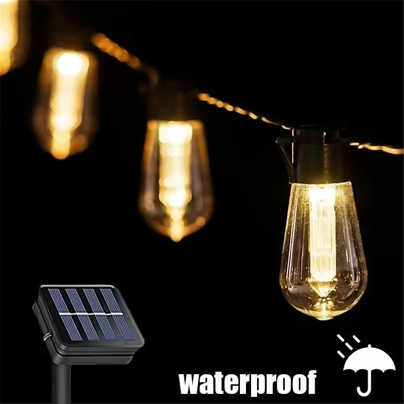 1 unidad de guirnalda de luces solares, lámparas de jardín impermeables para exteriores, jardín, terraza, balcón, camping, decoración retro para fiestas.