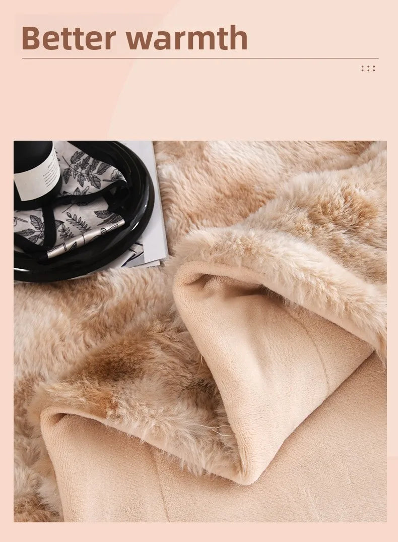 Manta de doble capa de piel de conejo toscano 2025, de terciopelo degradado de alta gama, cálida y lujosa, ideal para un confort acogedor en el sofá.