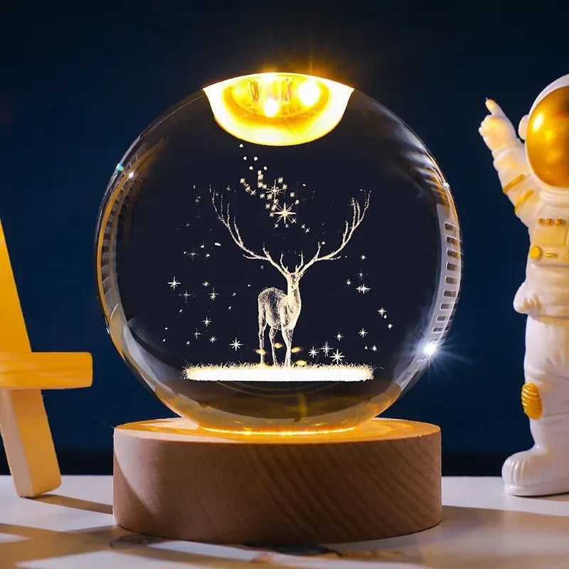 Lámpara de bola de cristal 3D con proyecciones de galaxias y planetas, luz nocturna LED USB para crear un ambiente acogedor en el hogar, decoración navideña.