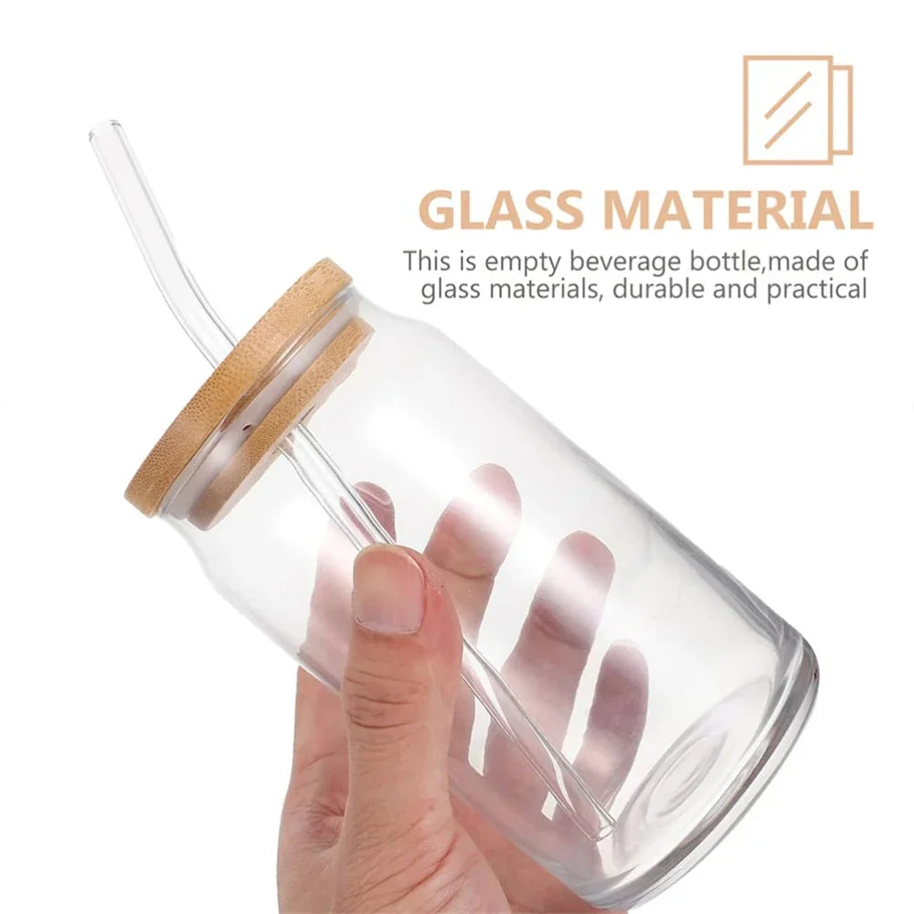1 vaso de vidrio con tapa de bambú y pajita, 350 ml/550 ml, tarro Mason, taza de café con forma de lata de cerveza para cócteles, whisky, leche, zumo, cola.