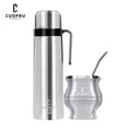 Kit de Yerba Mate - Incluye mate moderno, bombilla, cepillo de limpieza y termo - Acero inoxidable 304 de primera calidad (plateado)