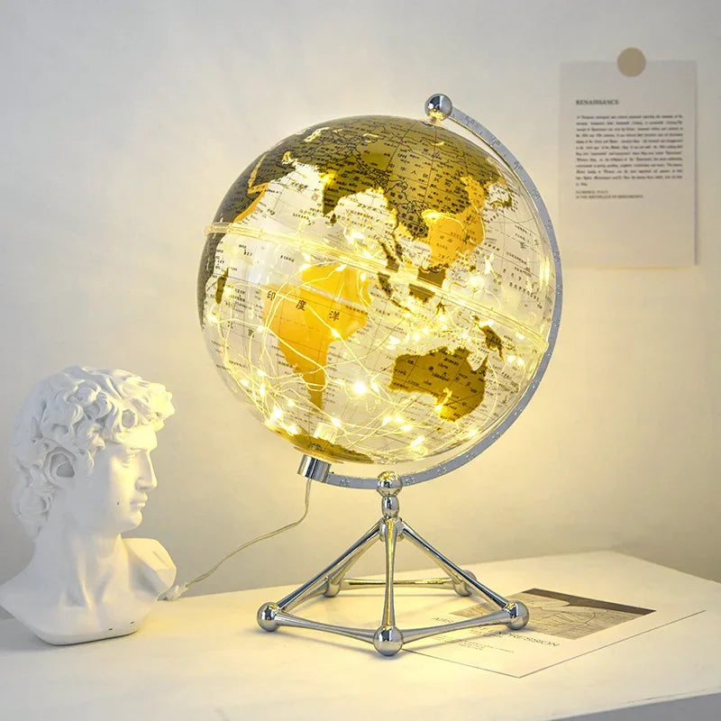 Globo terráqueo con luz LED intermitente, lámpara de globo terráqueo transparente, globo terráqueo giratorio, decoración para tiendas, decoración para habitaciones infantiles, regalos