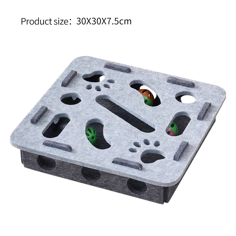 Juguete interactivo de fieltro para gatos con forma de rompecabezas, caja de juguetes con laberinto, túnel, campana y pelota. Juguete de entretenimiento para gatos para interiores.