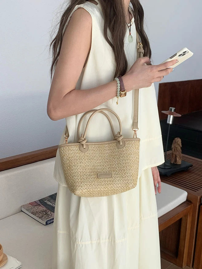 Bolso de hombro de paja para mujer, ideal para vacaciones de verano, con diseño retro. Bolsos cruzados portátiles para mujer, estilo cesta tejida.
