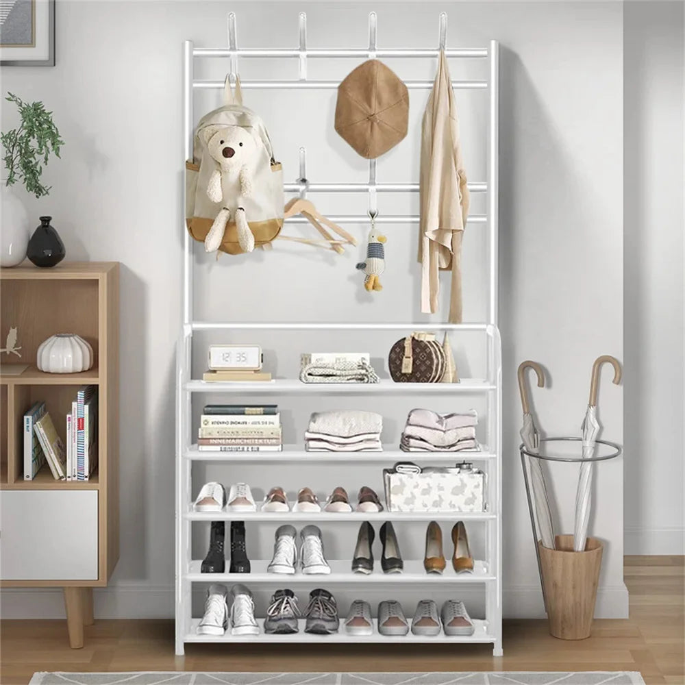 Zapatero de 5 niveles, 80 cm de ancho, estante de almacenamiento para entrada, ahorra espacio, soporte para ropa, sombreros y zapatos, organizador de pasillo DIY para sala de estar