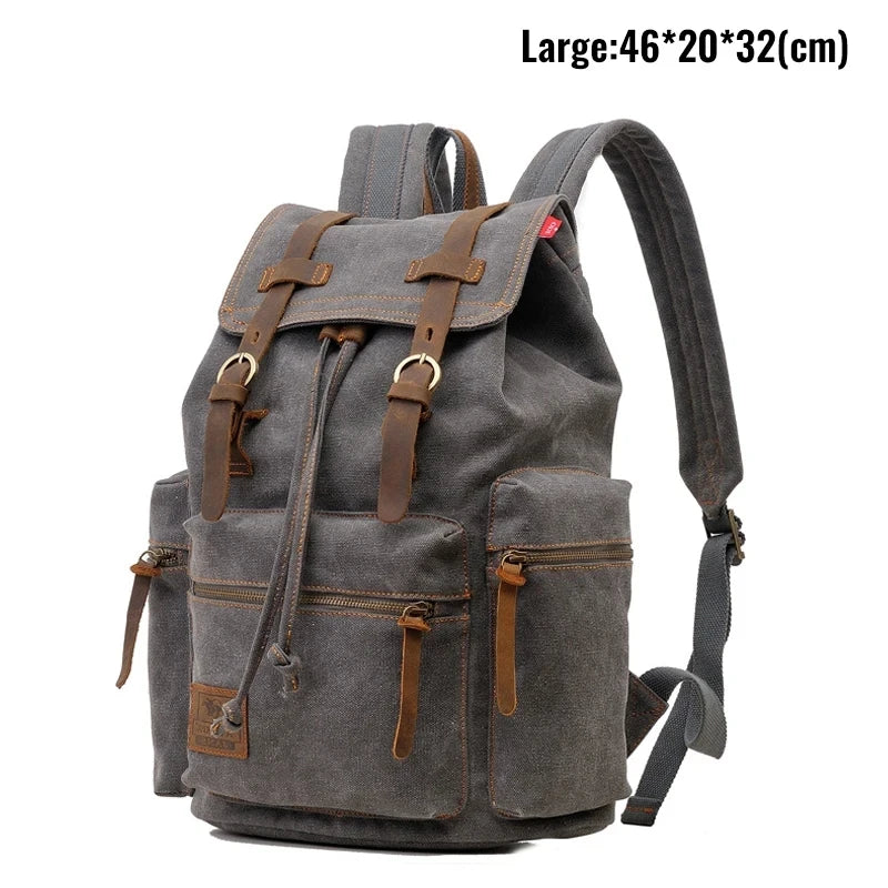 Mochila masculina retro de lona, apta para portátil de 14 pulgadas, mochila vintage de 36-55L resistente al desgaste, color café, envío por goteo
